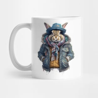 Rabbit wearing a jacket cap and a scarf Mug